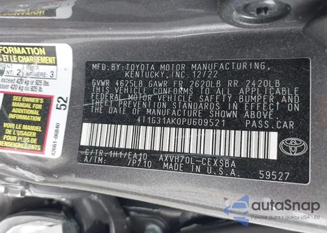 2023 Toyota Camry Se Hybrid z USA, uszkodzony, nr VIN 4T1G31AK0PU609521